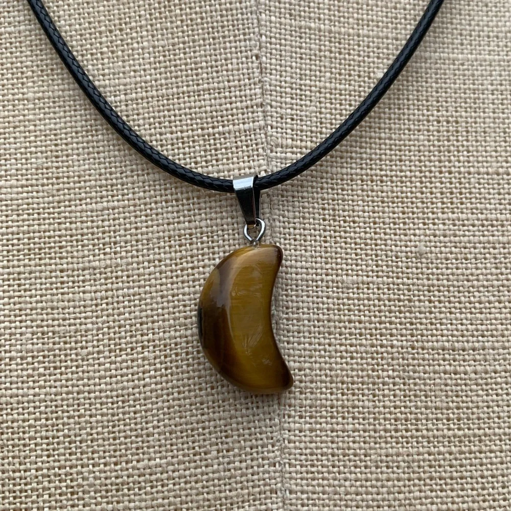 Handmade Genuine Tiger Eye Stone Mini Moon Amulet Necklace - Picture 5 of 12